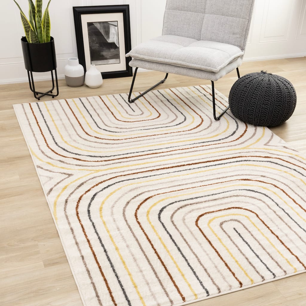 Cream Grey Multi-Colored Double Archway Area Rug