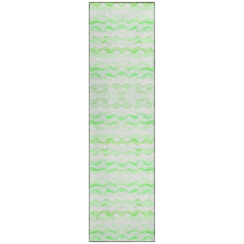 Indoor/ Outdoor Surfside Ombre Wave Washable Rug New - Green - 2'3" x 7'6"