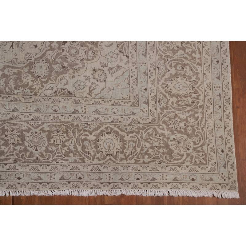 Hand Knotted Oriental 100% Wool Carpet Traditional Floral Beige & Ivories Kashan Area Rug - 12' 5'' X 9' 5''