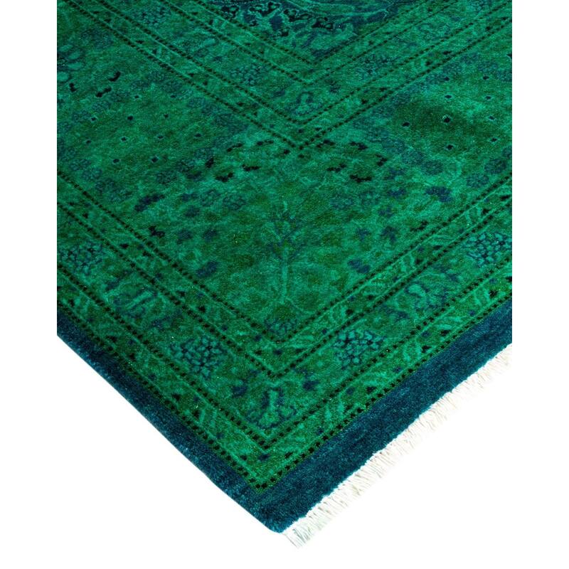 Overton Hand Knotted Wool Vintage Inspired Modern Contemporary Overdyed Green Area Rug - 8' 1" x 10' 7"