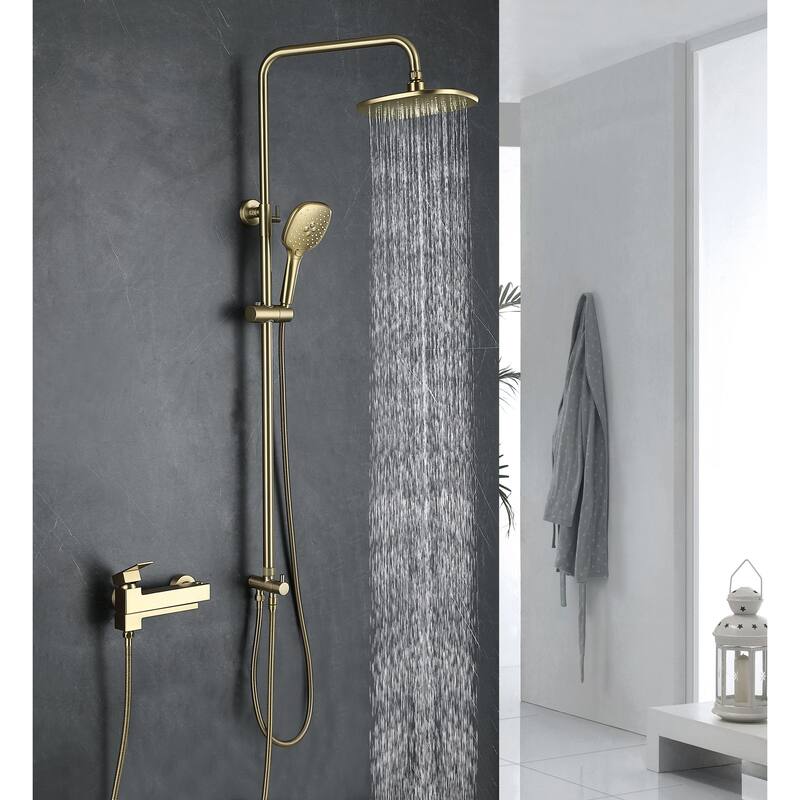 High Pressure 5-Way 9'' Rain Shower Head Black/Gold with Handheld Shower Slide Bar