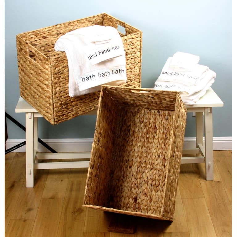 Wicker Seagrass Baskets Hampers Set of 2 Cut Out Handles