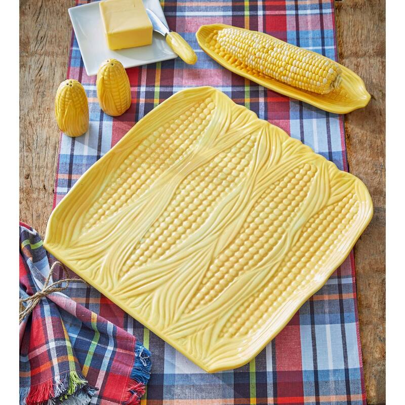 Corn on Cobb Textured Ceramic Yellow Platter Dishwasher Safe, 12.5L x12.5W x 1.1H