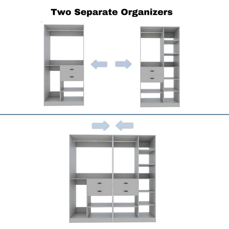 79''W Set of 2 Freestanding Closet System with Drawers, Reversible Wardrobe for Walk-in/ Reach-in Closet