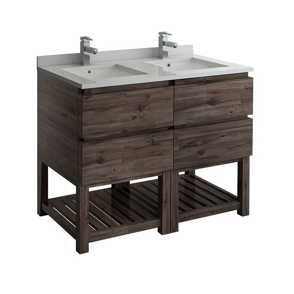 Fresca FCB31-2424-FS-CWH-U Formosa 48" Free Standing Double Basin Vanity Set with Wood Cabinet and Quartz Vanity Top