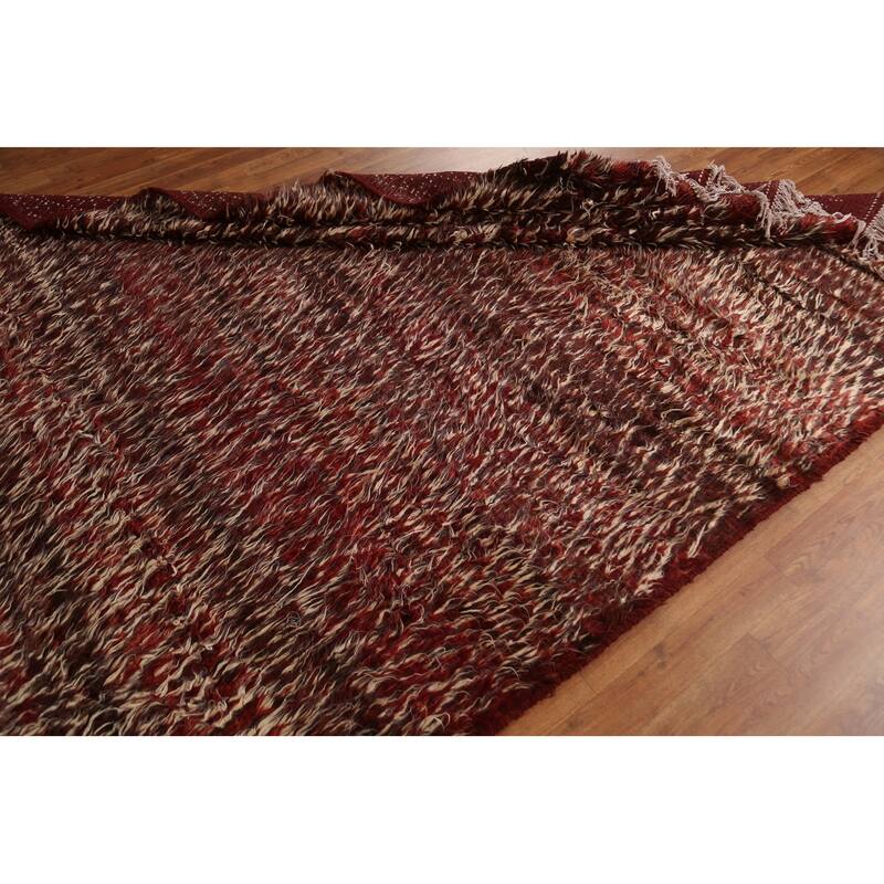 Hand Knotted Oriental 100% Wool Carpet Modern Geometric Red Moroccan Area Rug - 9' 8'' X 6' 8''