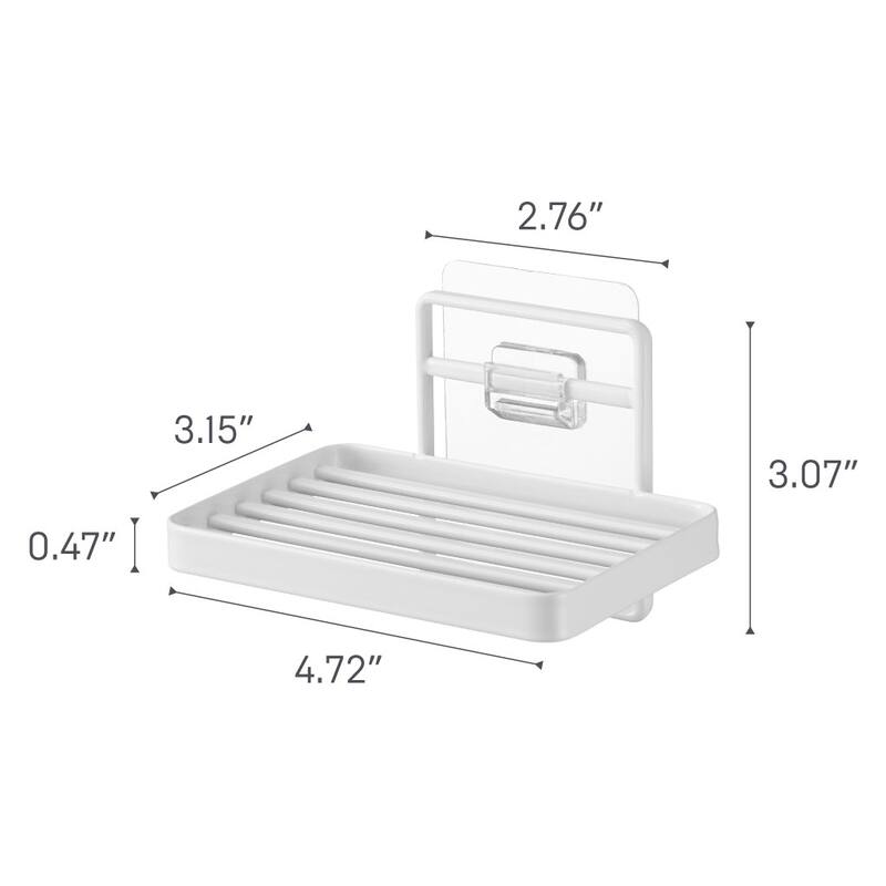 Yamazaki Home Traceless Adhesive Soap Tray, Steel, Holds 1.1 lbs - L 3.35 x W 4.72 x H 3.07 inches