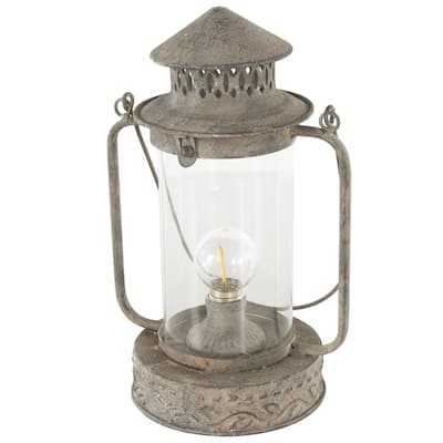 Metal Leaf Decorative Candle Lantern with Red Accents and Handle - Bronze - Roche River Decor - 6"W x 8"L x 12"H
