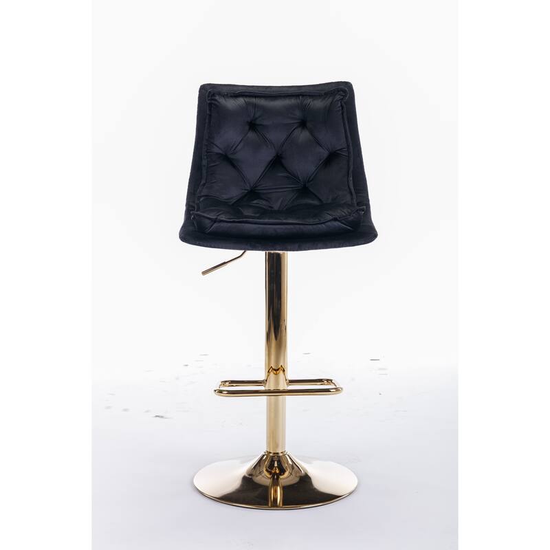 Set of 2 Bar Stools,with Chrome Footrest,Base Swivel Height Adjustable Mechanical Lifting Velvet + Golden Leg Simple Bar Stool