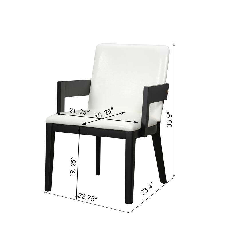 Modern Walnut Wood & White Glossy PU Leather Upholstered Dining Chairs Set of 2