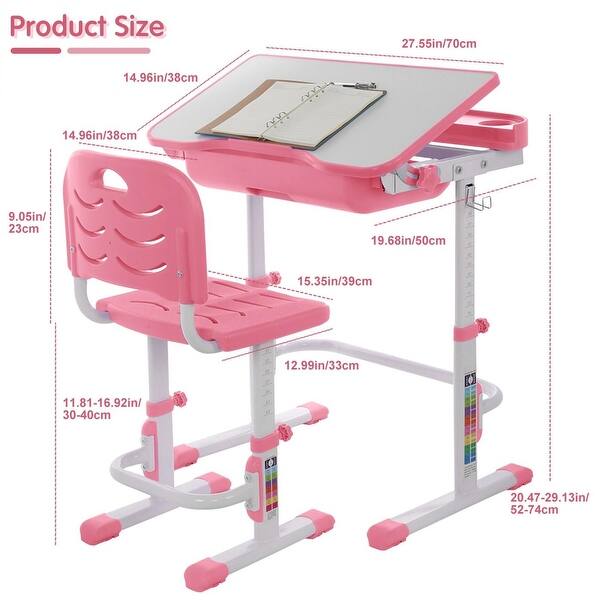 Height Adjustable Study Desk And Chair Set Pull Out Drawer With Tilted ...
