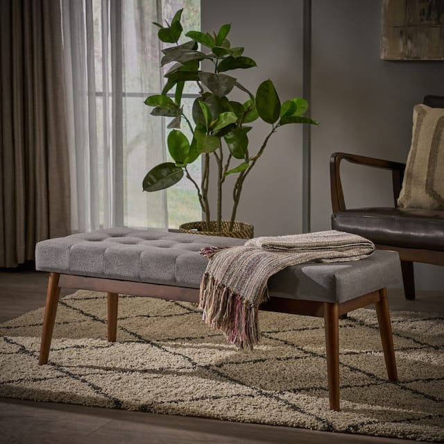Flavel Tufted Fabric Ottoman Bench by Christopher Knight Home - Grey