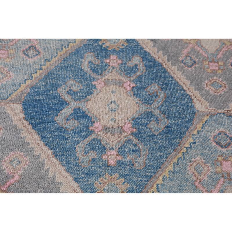 Hand Knotted Oriental 100% Wool Carpet Transitional Geometric Navy Blue & Blues Oushak Area Rug - 10' 4'' X 8' 10''