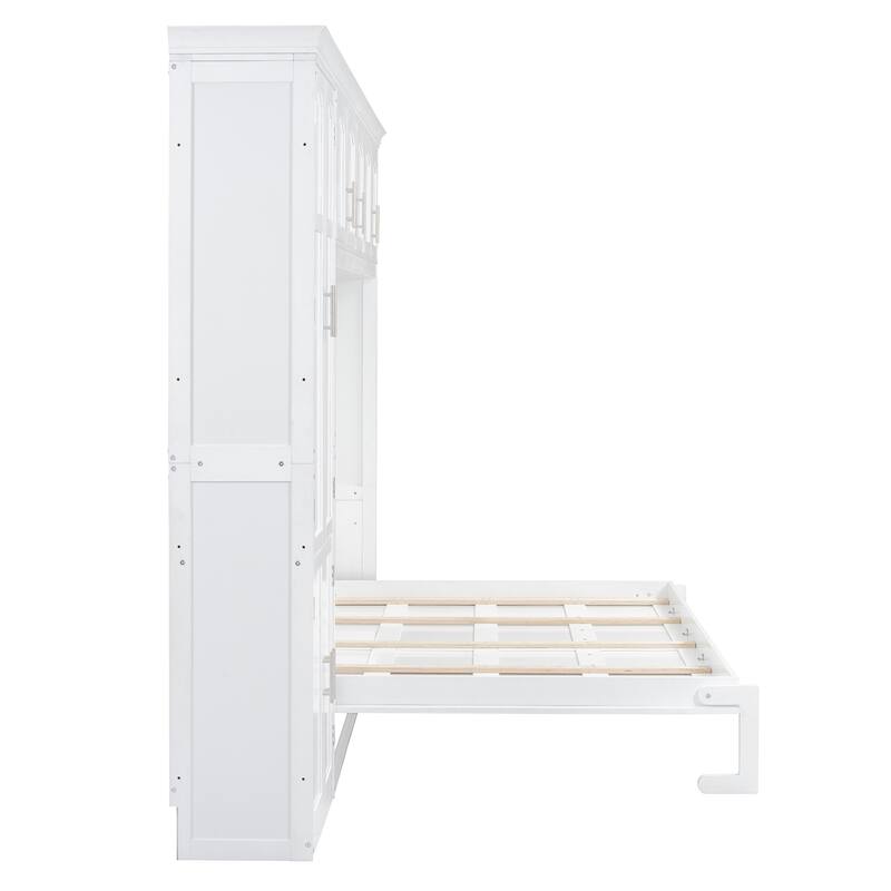 Queen Size Murphy Bed Storage Wall Bed Frame with Cabinets, Solid Wood Storage Murphy Cabinet Bed, No Box Spring Needed聽