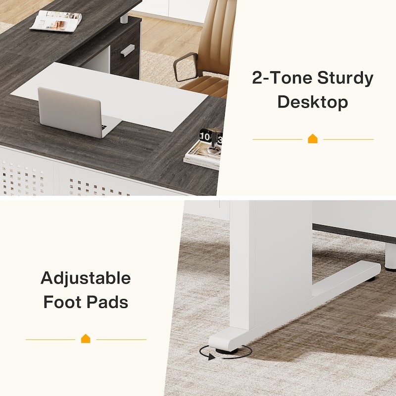 63-Inch L-Shaped Executive Desk with Storage Shelves