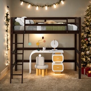 Modern Twin Size Study Loft Bed With Ladder and Solid Wood For Bedroom,Dorm,Kids