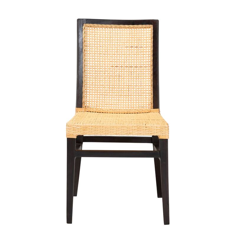 Modern Bohemian Dining Chair - Dark Brown Wood, Solid Back, Dining Room Accent Furniture - 34.1