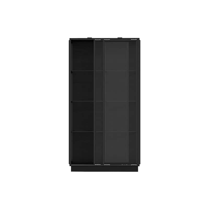 Modern Black Display Cabinet with Glass Doors, 75” Tall Curio Cabinet with Tempered Glass Shelves Bookshelves LED Light