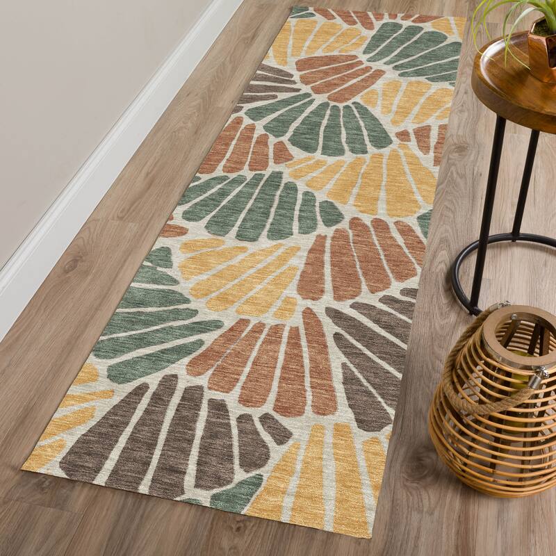 Machine Washable Indoor/ Outdoor Floral Modern Chantille Rug