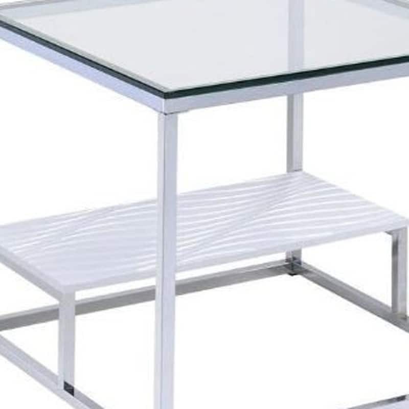 HomeRoots 22" Chrome And Clear Glass Square End Table With Shelf - 24" x 24" x 22"H