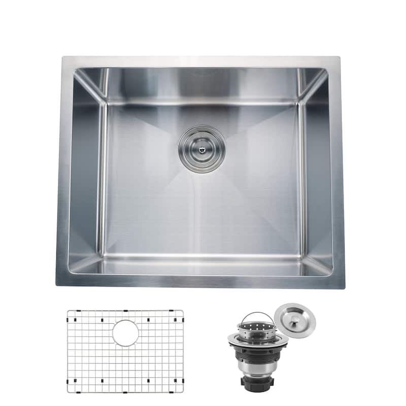 CB HOME 23" Undermount Kitchen Sink, Drop in Single Bowl Kitchen Sink, Stainless Steel Kitchen Sink with Basket Strainer - 23''x18''x10'' - sink+grid