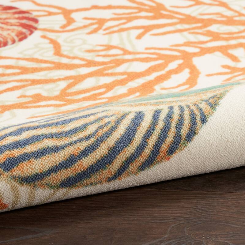 Waverly Sun & Shade Shore Thing Tropical Sea Shell Floral Indoor Outdoor Area Rug