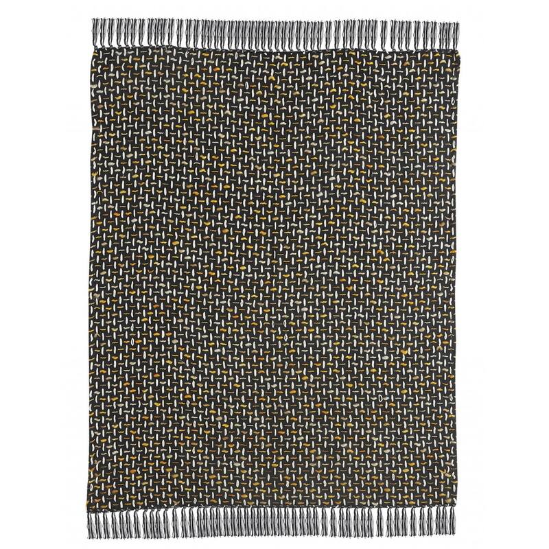 HomeRoots Black and Gold Woven Cotton Geometric Throw Blanket