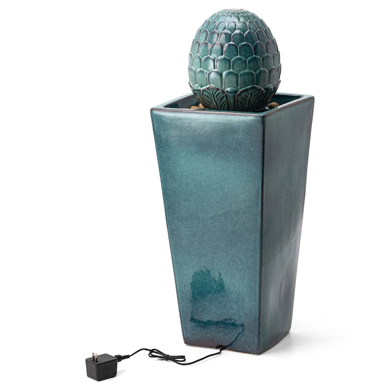 36"H Oversized Artichoke Pedestal LED Ceramic Fountain by Glitzhome