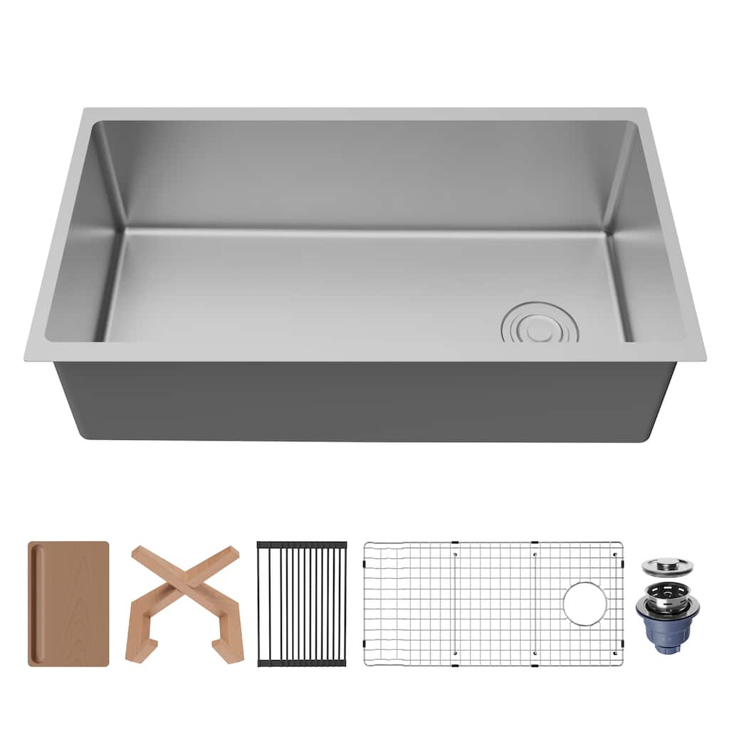Karran Fusion Undermount 33-in x 18-in Stainless Steel Single Bowl Workstation Kitchen Sink