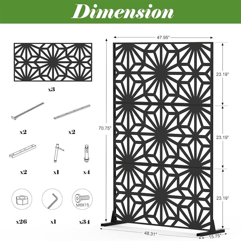 70.75 in. H Outdoor Privacy Screen Panels, Sun Flower Shape