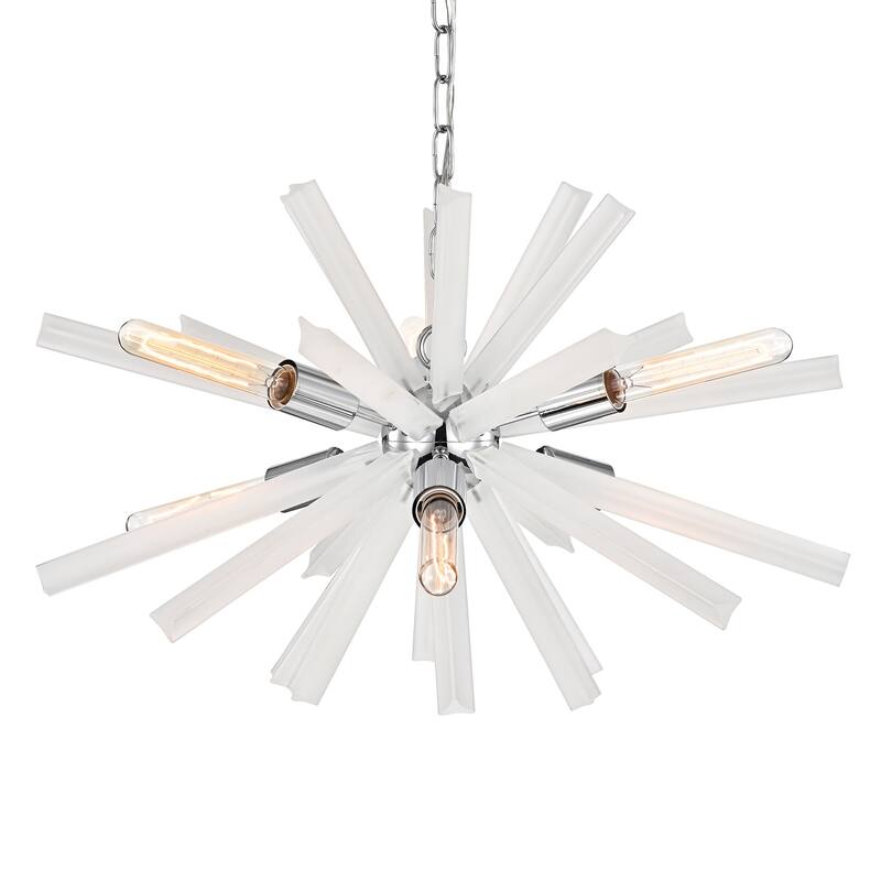 Chrome 6-Light Sputnik Chandelier with Frosted Glass Prisms