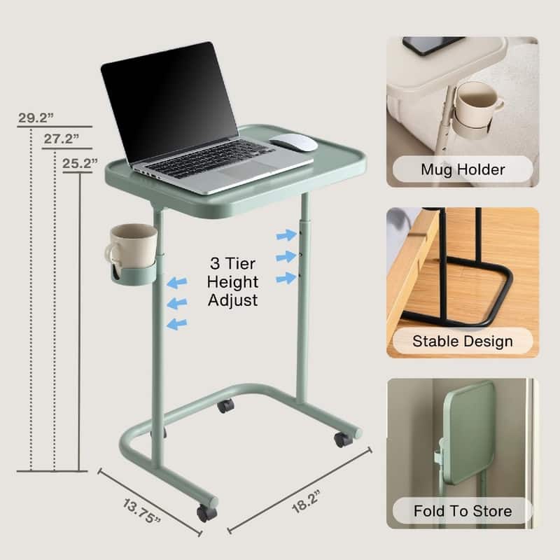 Metal TV Tray with Wheels/Casters - 18.13"D x 13.75"W x 27.5"H - Gray Green