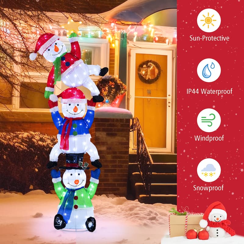 Gymax 6 ft 3D Pre-Lit Christmas Stacked Snowman w/ 155 LED Lights Zip - Multi - See Details