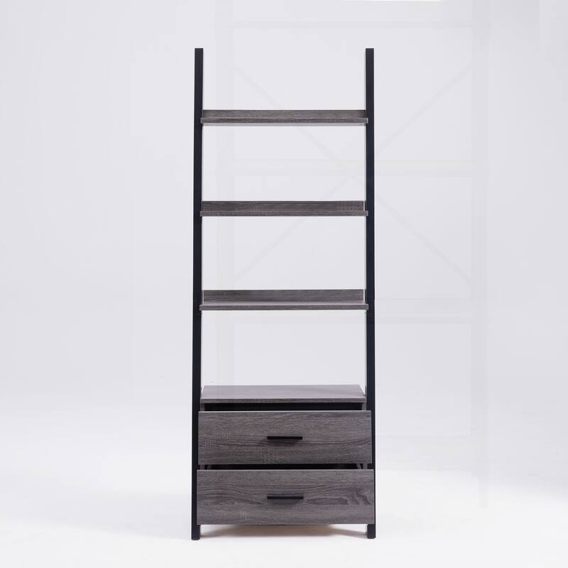 Versatile Two-Drawer Ladder Bookcase with Multiple Shelves