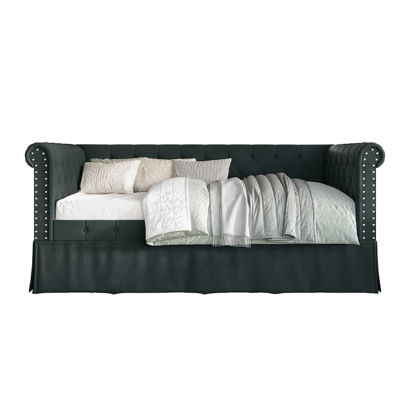 CraftPorch Twin Size Chesterfield Daybed In Linen With Trundle