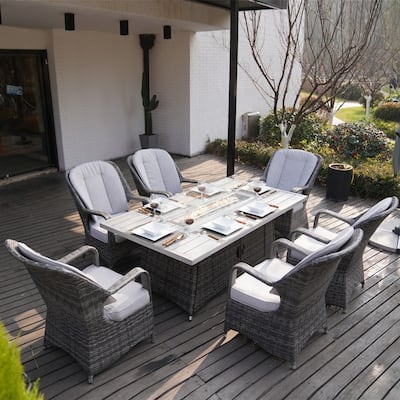 7-Piece Patio Dining Sets with Aluminium Fire Pit Table