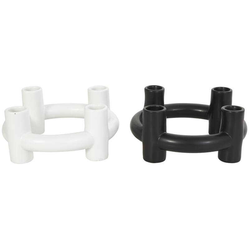 Ceramic Geometric Circle Decorative Candle Holder - Set of 2 Black - CosmoLiving by Cosmopolitan