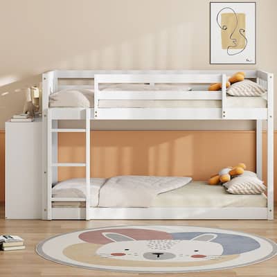 Wood Bunk Bed with 4 Drawers and 3 Shelves