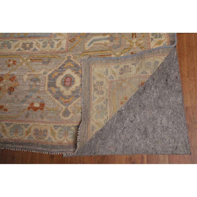 Geometric Gray Oushak Turkish Large Area Rug Hand-Knotted Wool Carpet - 12'1"x 14'6"