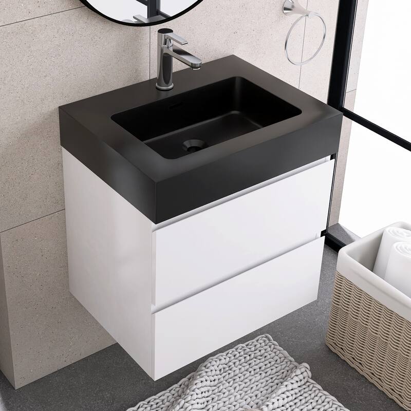 Floating Bathroom Vanity with Black Solid Surface Top
