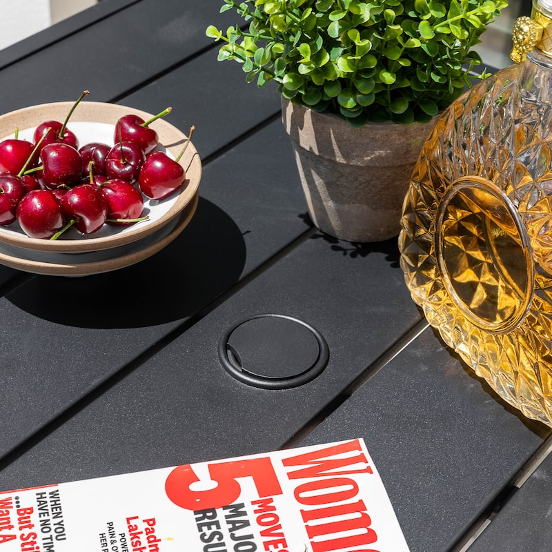 Outdoor 28 Inch Square Bar Table with Slatted Top and 1.7” Umbrella Hole