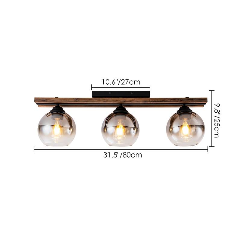 31.5" 3 - Light Linear Glass Flush Mount Ceiling Light for Dining Room - 3 Light