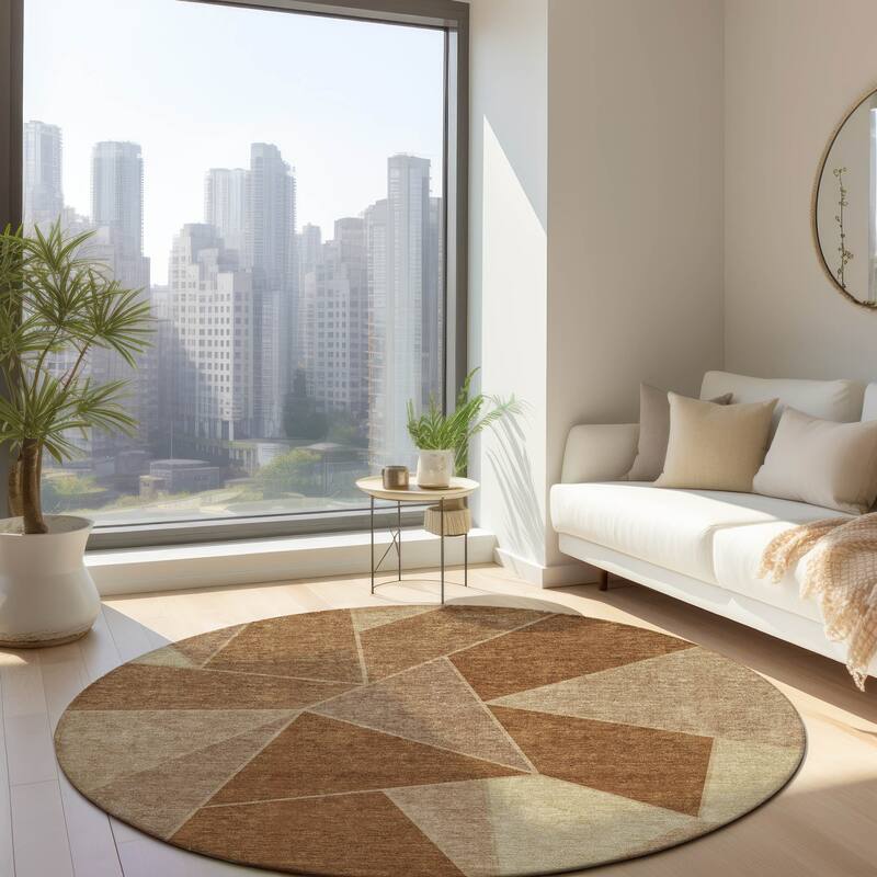 Machine Washable Indoor/ Outdoor Chantille Modern Mosaic Rug - Paprika - 8' x 8'