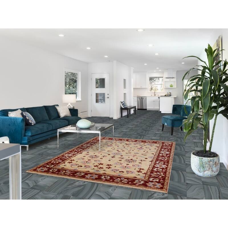 Hand Knotted Oriental 100% Wool Carpet Traditional Floral Peach Ziegler Area Rug - 7' 1'' X 5' 5''