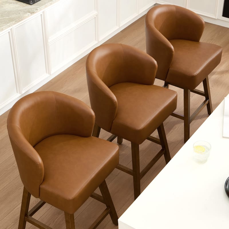 26 Inch Upholstered Swivel Counter Height Bar Stools with Back and Solid Wood Frame - 37.8"H x 20.9"W x 21.3"D