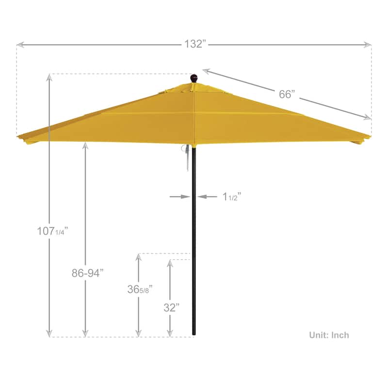 California Umbrella 11' Venture Series Patio Umbrella, Bronze Aluminum Pole Fiberglass Ribs Pulley Lift, Olefin Royal Blue