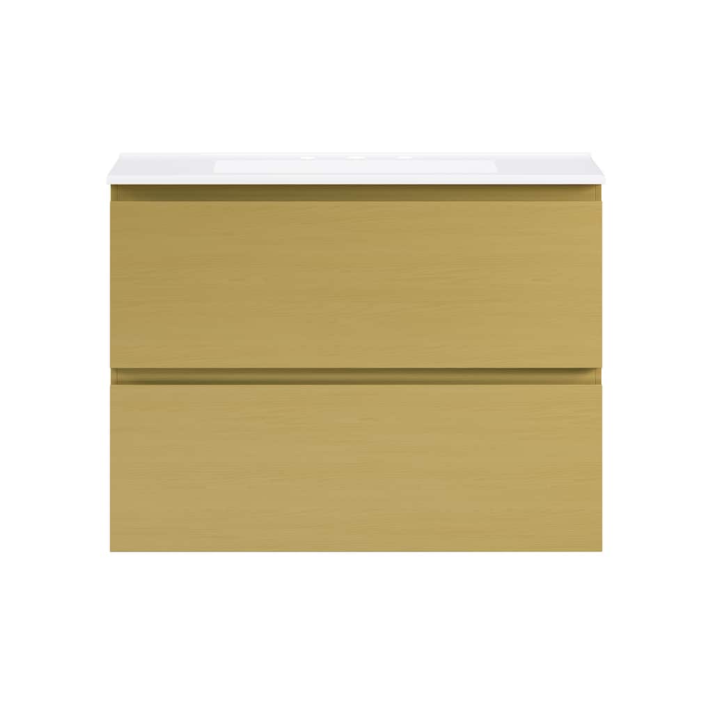 Liberte 30" Wall-Mounted Bathroom Vanity In Natural Oak With 3-Hole Widespread Sink Top - 30