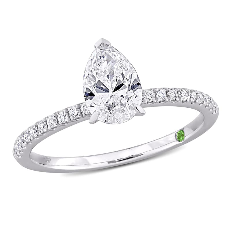 1 1/6ct TDW Lab-Grown Diamond and Tsavorite Accent Ring in 14k White Gold