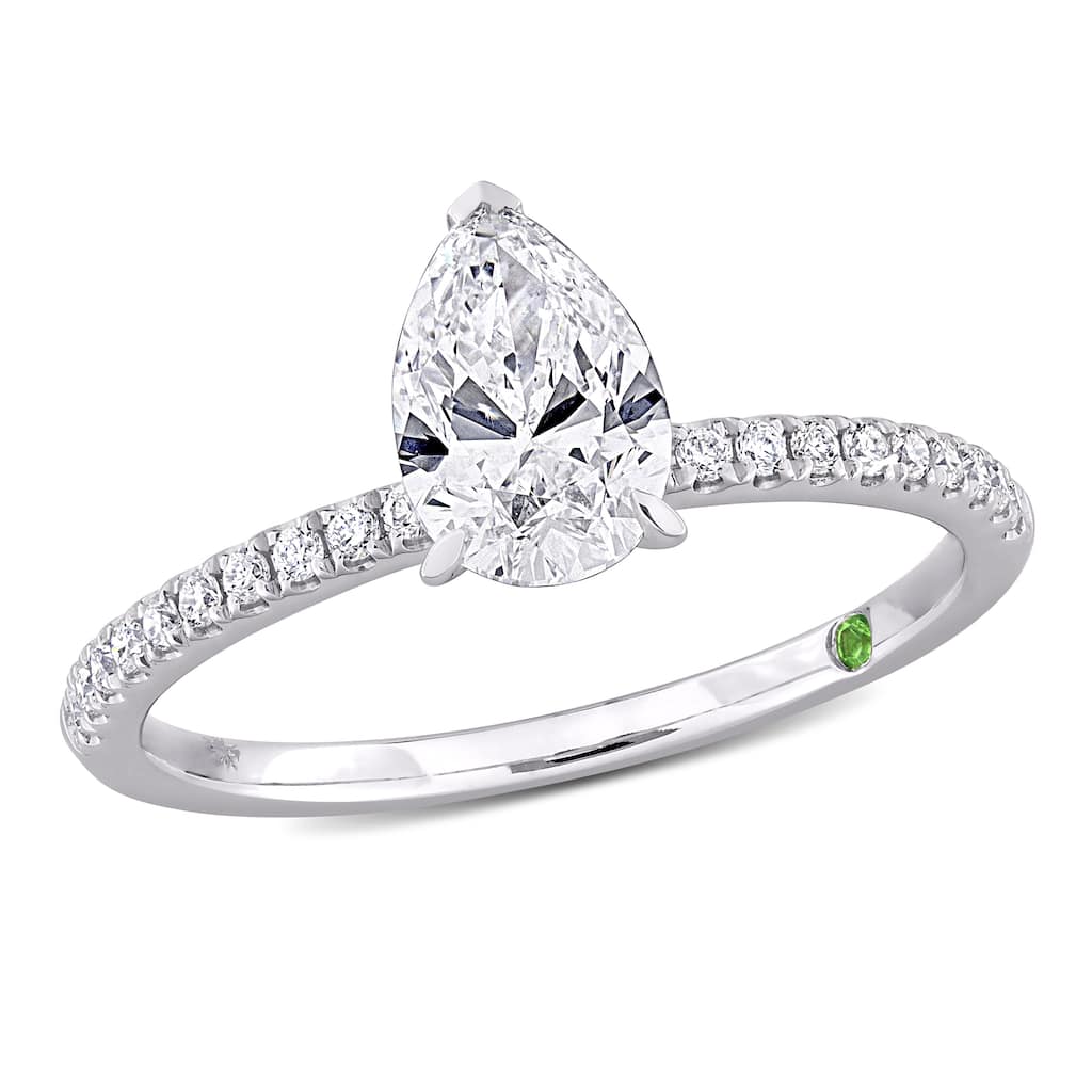 Miadora 1 1/6ct TDW Lab-Grown Diamond and Tsavorite Accent Ring 14k White Gold