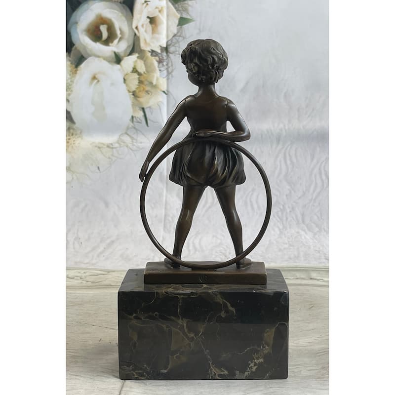 Bronze Marble Statue Pretty Girl Playing Bookend Figure Figurine Art Deco Sale